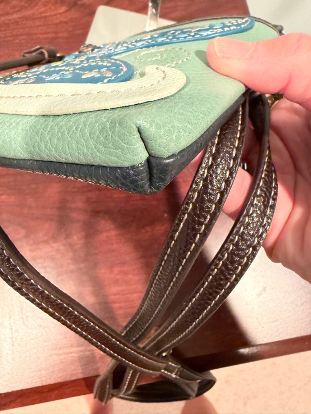 Chala Green Crossbody Bag with Blue Whale Tail Accent - Picture 7 of 7